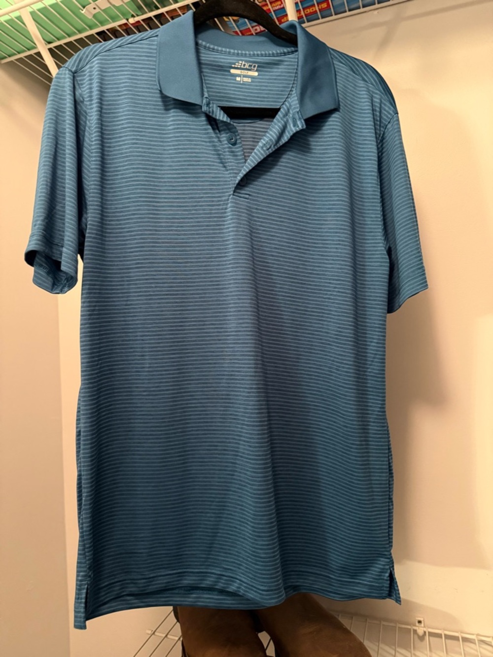 bcg Men's Teal-Blue Striped Polo